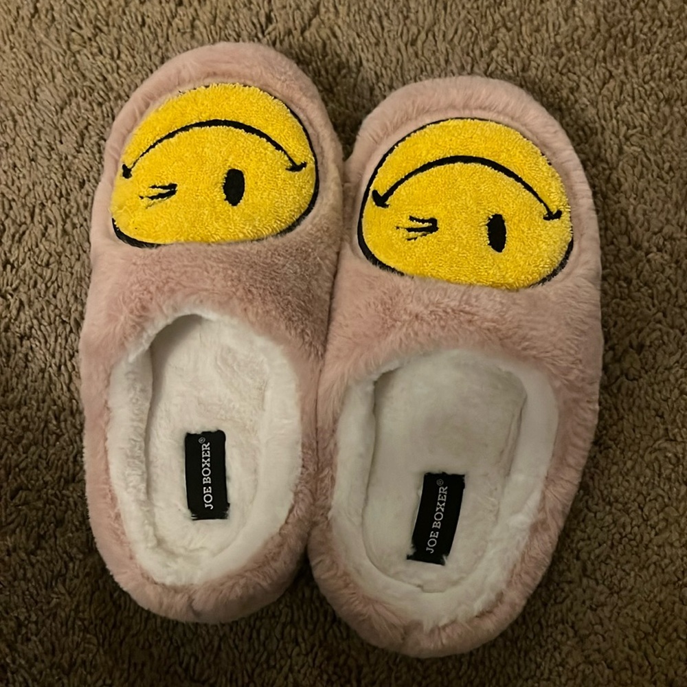 light pink smiley slippers